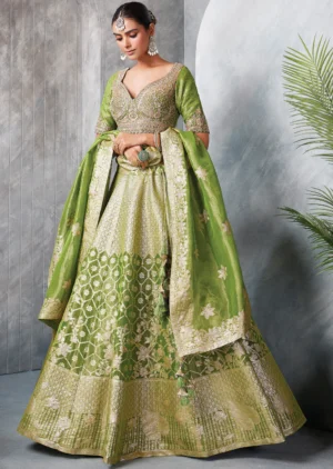 green banaras lehenga set